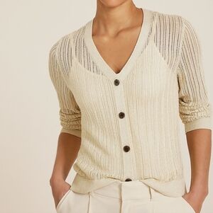 Maurices Elegant Beige Metallic Button-Up Cardigan